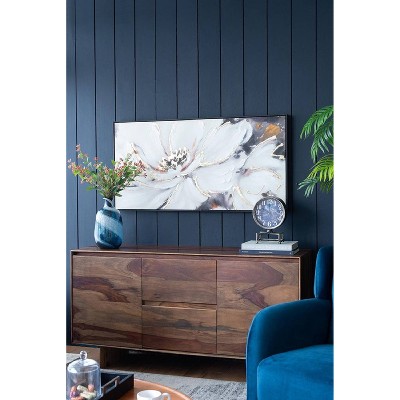 Large White and Gold Floral Canvas Print