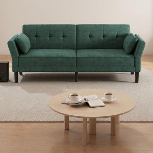 89" Contemporary Futon Couch Bed, Mid Century Upholstered Futon Sofa, Fabric Sleeper Sofa with Adjustable Backrest & Armrest - 1 of 4