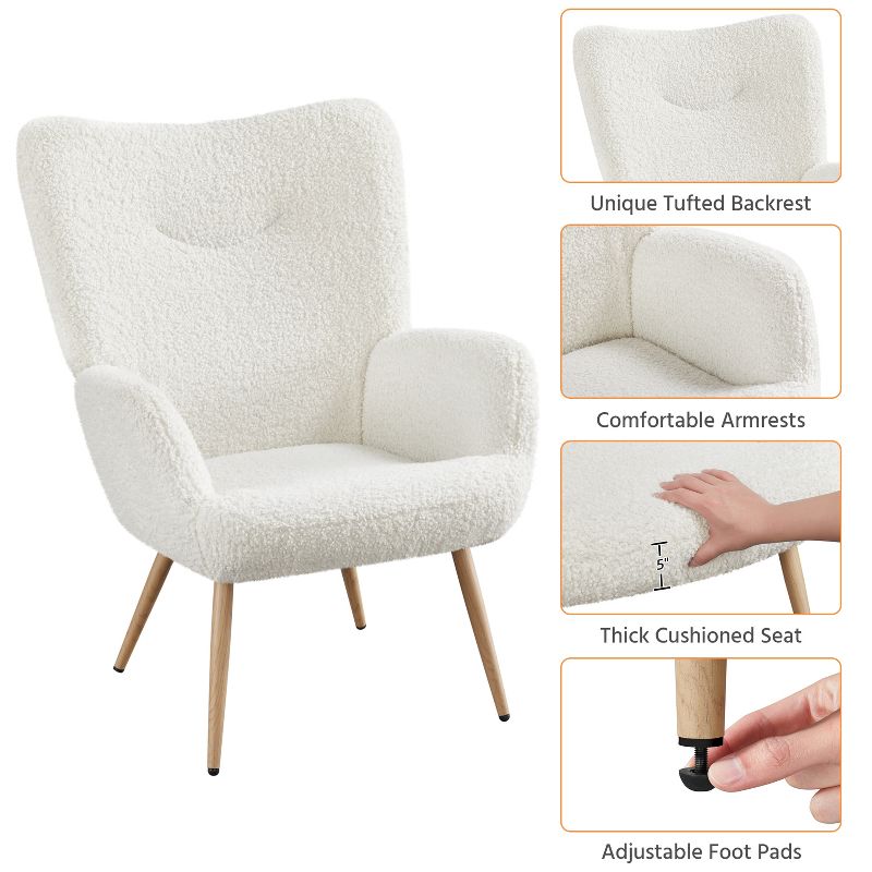 Yaheetech Modern Boucle Fabric Accent Chair for Living Room Bedroom, 4 of 10