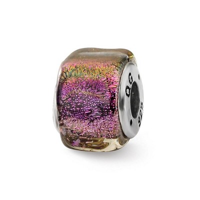 Black Bow Jewelry Square Purple Dichroic Glass Sterling Silver Bead Charm
