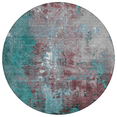 HomeRoots 8' Turquoise And Burgundy Round Abstract Washable Indoor Outdoor Area Rug