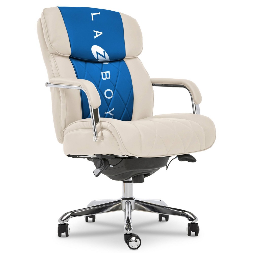 Photos - Computer Chair La-Z-Boy Sutherland Quilted Leather Office Chair with Padded Arms Ivory - : Ergonomic, Adjustable, Swivel, Wood Composite Fra 