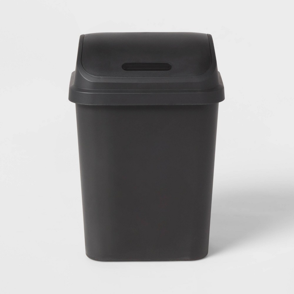 Photos - Waste Bin 7.8gal Swing Top Waste Can Black - Brightroom™: Indoor Trash Bin with Lid, Textured Plastic, 21.375" Height