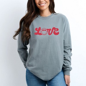 Simply Sage Market Women's Love Smiley Face Long Sleeve Garment Dyed Tee - 1 of 4