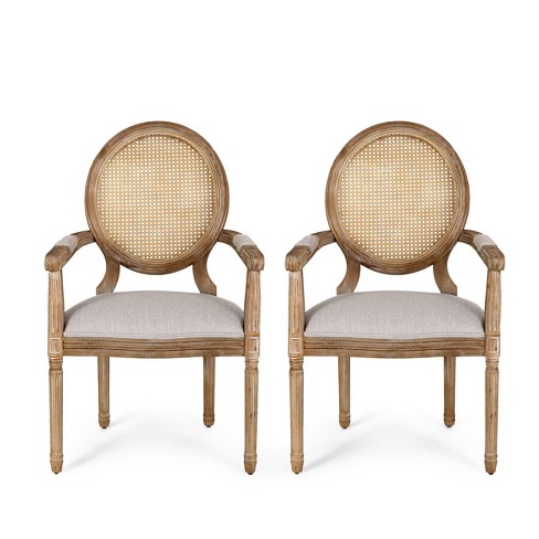 Set Of 4 Maria French Country Wood And Cane Upholstered Dining