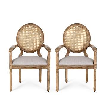 Set of 2 Judith French Country Wood and Cane Upholstered Dining Chairs - Christopher Knight Home