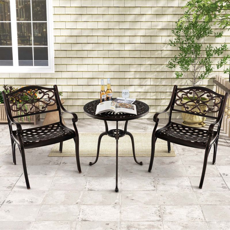 Costway 2/4 PCS Cast Aluminum Patio Chairs Set of 2 Outdoor Dining with Armrests & Curved Seats Bronze, 4 of 10