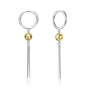Guili Sterling Silver Two-Tone Drop Earrings with 14K Gold Plated Sphere and White Gold Plated Bars - Elegant and Modern Design for Timeless Style - 1 of 2