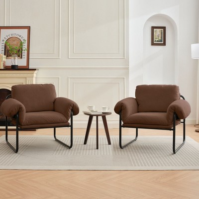 Hyleory Moore Metal Lambswool Upholstered Accent Chair for Bedroom Reception Area Reading Room Living Room(set of 2)