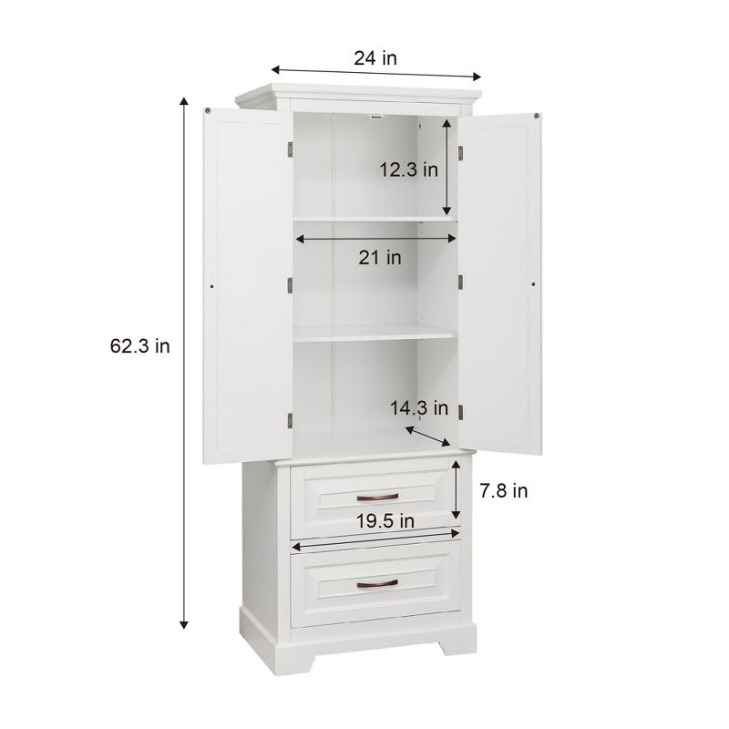 Teamson Home St. James Wooden Linen Tower Cabinet with 2 Drawers, White, 5 of 13