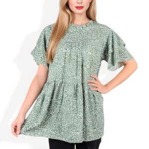 Anna-Kaci Women's Short Sleeve Babydoll Blouse with Ruffled Hemline and Loose Fit for Effortless Casual Style - 1 of 4