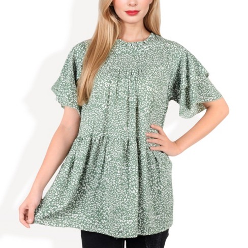 Anna-Kaci Women's Short Sleeve Babydoll Blouse with Ruffled Hemline and Loose Fit for Effortless Casual Style - image 1 of 4