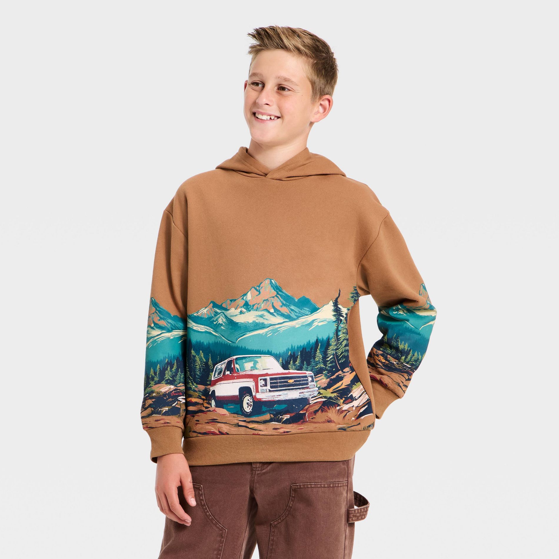Boys' Chevrolet Oversized Hooded Fleece Sweatshirt - Brown