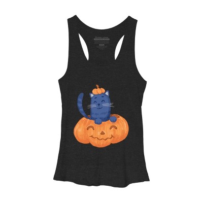 Women's Design By Humans Halloween Cat In A Pumpkin By wubbadub Racerback Tank Top