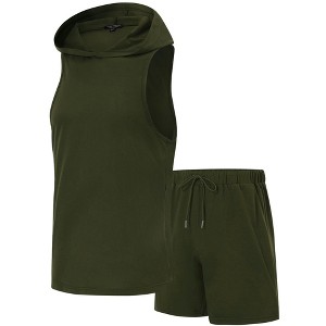 Men's Athletic Tracksuit Set Sleeveless Hooded Tanks Tops Sweatsuit 2 Piece Casual Sports Shorts Set - 1 of 4