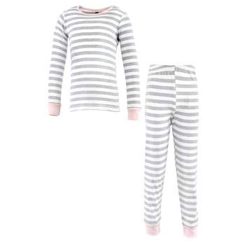 Hudson Baby Infant Girl Cotton Pajama Set, Gray Stripe Pink