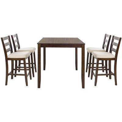 Transitional Brown Wood 5-Piece Pub Set with 4 Chairs
