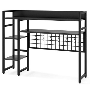 Costway Desk Shelf 4-Tier Desktop Display Rack with Metal Grid Panel & 6 Hooks Brown/Black - 1 of 4