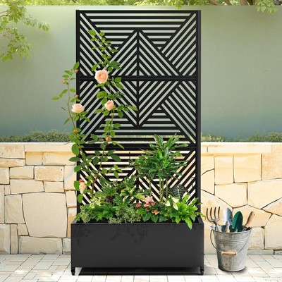 TUYOHW Metal Planter Box with Trellis, Metal Raised Garden Bed with Trellis, Garden Box for Climbing Plants, Flower