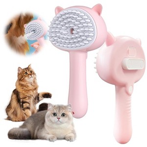BABYYER 4-in-1 Pet Steam Brush With Handle for Longhair & Shorthair Cats & Dogs - Rubber Spray Brush With Release Button, Dog Comb and Cleaner - 1 of 4