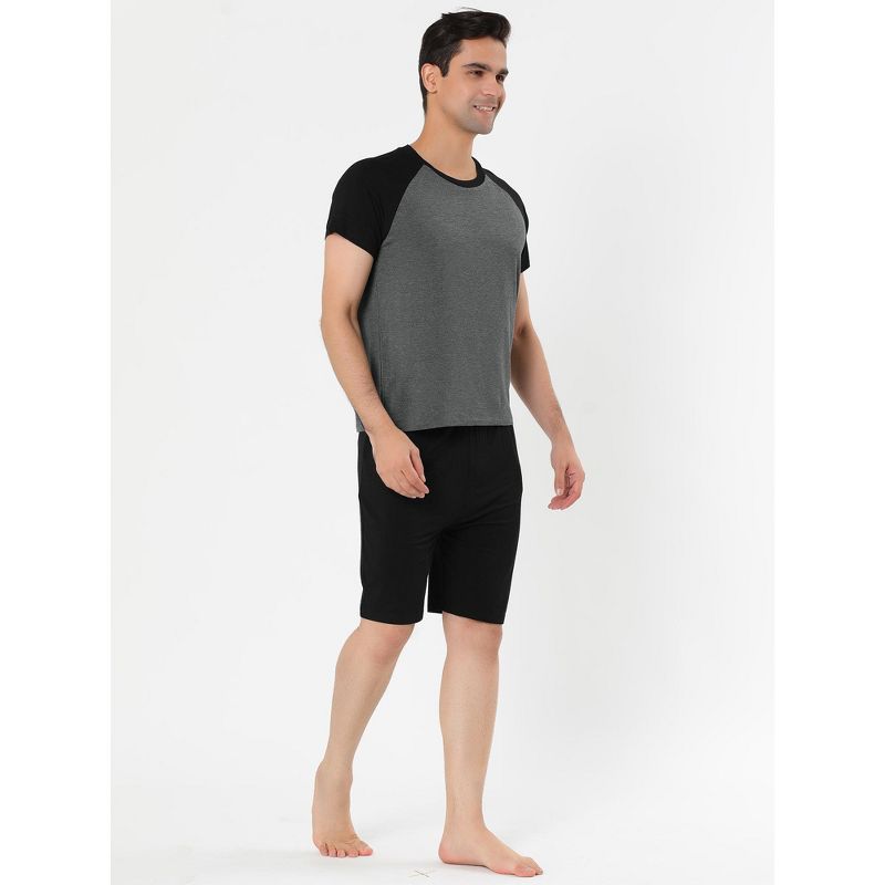 Lars Amadeus Mens Summer Solid Raglan Short Sleeve Shirt and Shorts Lounge Pajama Set, 4 of 6
