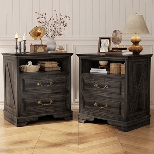 Aheaplus Farmhouse Storage Dresser Set of 2 , Night Stands with Charging Station and Drawer - 1 of 4