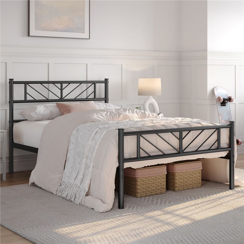 Yaheetech Metal Platform Bed with Arrow Design Headboard and Footboard, 2 of 9