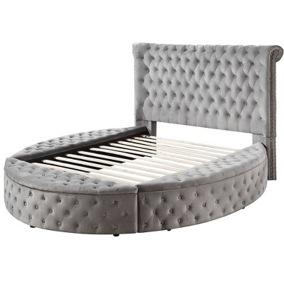 Gaiva Gray Velvet Queen Bed with Storage and Nailhead Trim