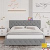 Jojoka Upholstered Bed Frame with Adjustable Headboard, Type-C & USB Ports, Linen Platform, Wooden Slats, No Box Spring Needed, Light Gray - 3 of 4
