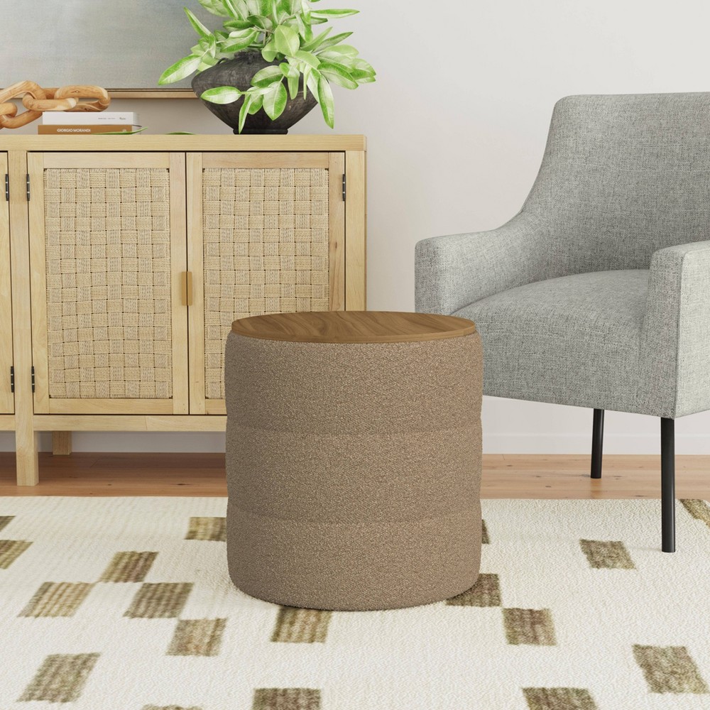 Photos - Pouffe / Bench HomePop Channeled Boucle Storage Ottoman with Wood Top Brown: Upholstered, No Assembly Required