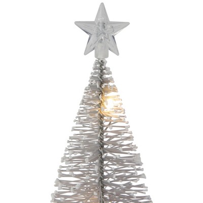 Set of 2 Silver LED Mini Bottle Brush Christmas Trees with Star Topper