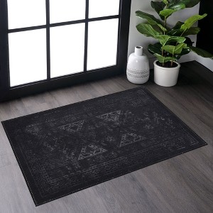 Okak Vintage Entryway Rug with Kids & Pets Friendly Design, Fluffy Rug with Exquisite Boho Pattern, Washable Rug for Living Room, Entryway, Black+Gray - 1 of 4