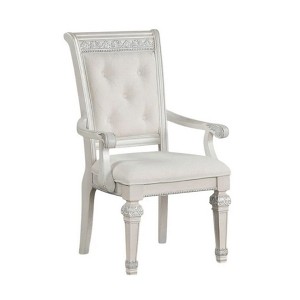 Royal Hampton Dining Armchair Set of 2, Solid Wood, Ivory Button Tufted Fabric - 1 of 4
