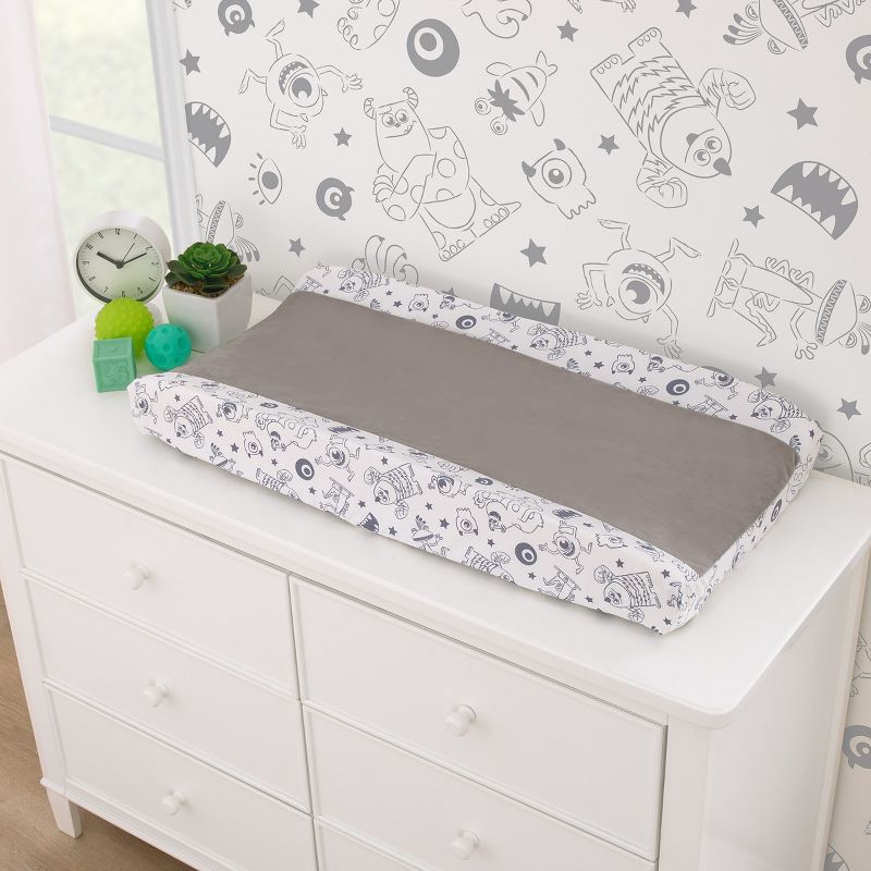 Disney Monsters, Inc. Cutest Little Monster Gray, and White Contoured Changing Pad Cover, 2 of 5