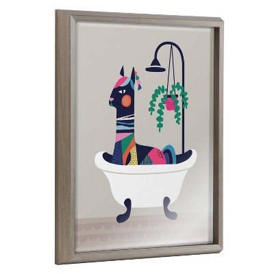 16" x 20" Blake Mid Century Llama in The Tub Framed Printed Glass by Rachel Lee of My Dream Wall Gray - Kate & Laurel All Things Decor