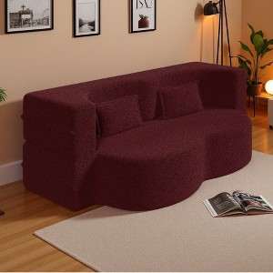 78" Teddy Fabric Floor Sofa Bed with 2 Pillows & Plush Foam Mattress - 1 of 4