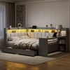Whisen Full Size Daybed with Storage Shelves, Drawers, Charging Station, LED Light, Desk, Upholstered Headboard and Backrest - 2 of 4