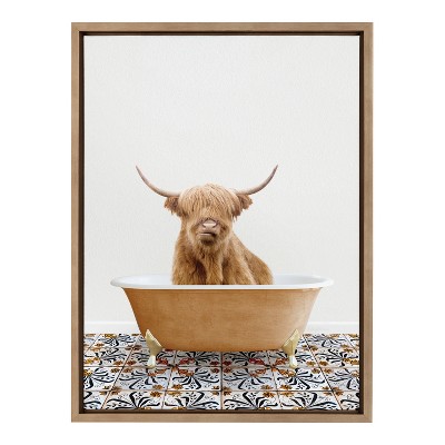 Highland Cow in Bath Framed Canvas Wall Art, 18x24