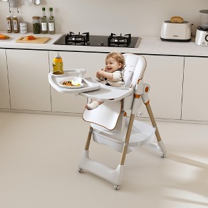 Whisen Adjustable Baby High Chair, Portable Infant Feeding Seat with Safety Belt, Silent Lockable Wheels & Easy-Clean Design - 1 of 4