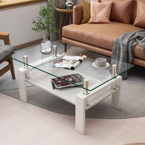 KWPZQEB Rectangle Coffee Table, 2-Tier Coffee Table with Storage Shelf and Metal legs, Glass Center Table for Living Room, Bedroom - 1 of 4