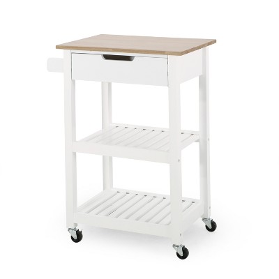 VYNXARIA Kitchen Cart with Open Slat Shelves, Rubberwood Top, and Locking Wheels ¨C Perfect for Small Spaces and Organized Storage
