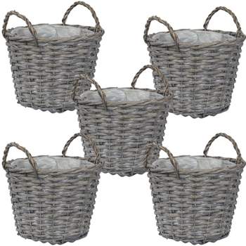Sunnydaze Gray Willow Wicker Planter Baskets with Handles and Plastic Lining - Set of 5
