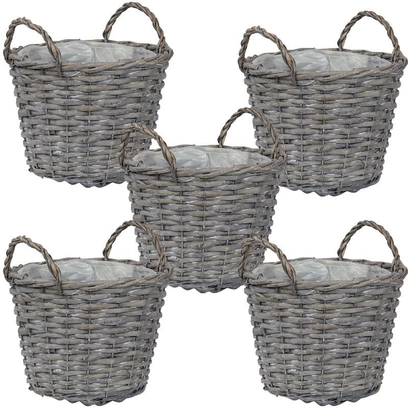 Sunnydaze Gray Willow Wicker Planter Baskets with Handles and Plastic Lining - Set of 5, 1 of 11