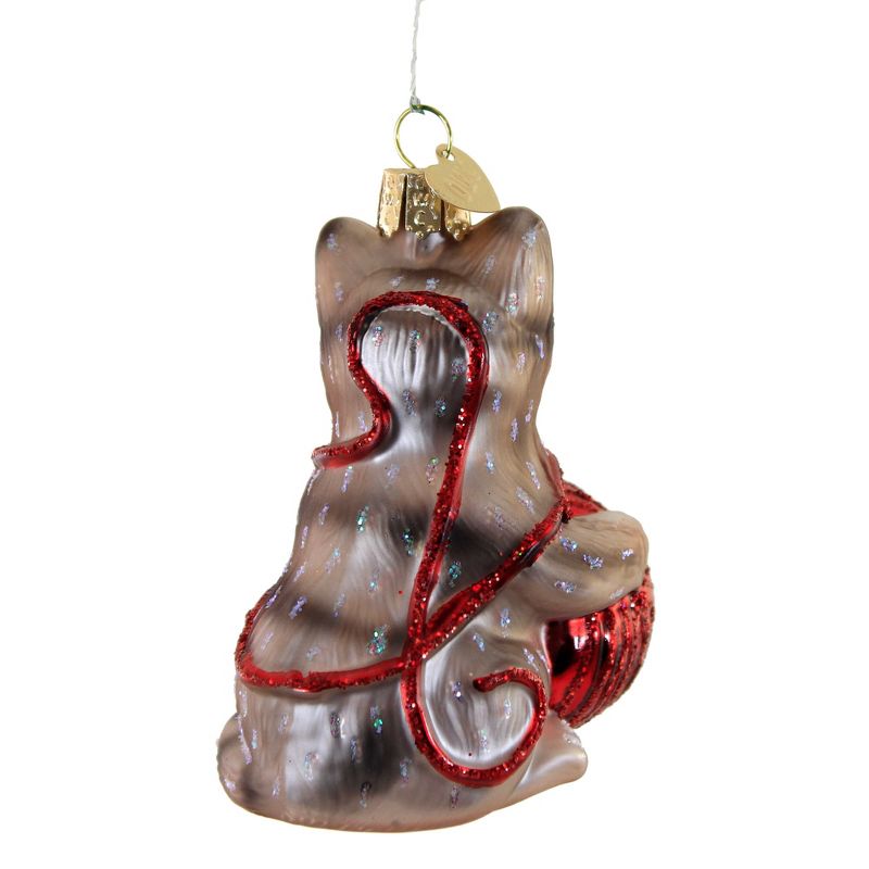 Old World Christmas 3.5 Inch Playful Kitten Grey/Red Ornament Ball Yarn Tree Ornaments, 3 of 4
