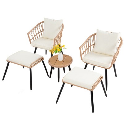 5 Piece Patio Bistro Set With Ottoman, Outdoor Wicker Furniture Sets For  Apartment Balcony, Rattan Table And Chairs Set-Cuddlewood