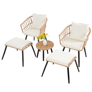 5 Piece Patio Bistro Set With Ottoman, Outdoor Wicker Furniture Sets For  Apartment Balcony, Rattan Table And Chairs Set-Cuddlewood - 1 of 4