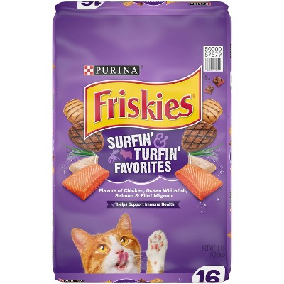 Purina Friskies Surfin&Turfin Favorites with Flavors of Chicken, Whitefish, Salmon & Filet  Adult Balanced Dry Cat Food - 16lbs