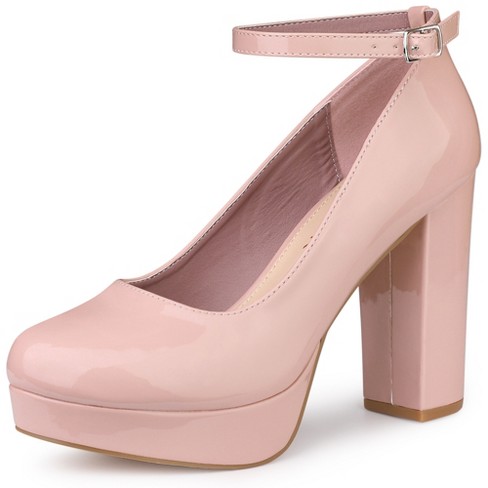 Thick heel pumps with strap sale