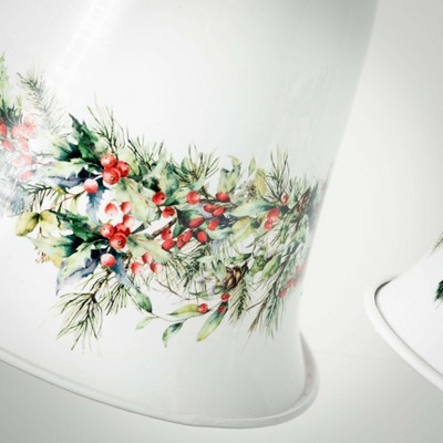 White and Red Metal Christmas Bell Ornament Set, 3 Pieces