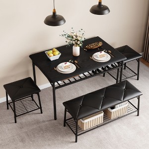 Dining Table Set for 4, Kitchen Table Set with 2 Chairs and 1 Bench, Dining Furniture Set with Storage Rack for Small Space, Apartment - 1 of 1